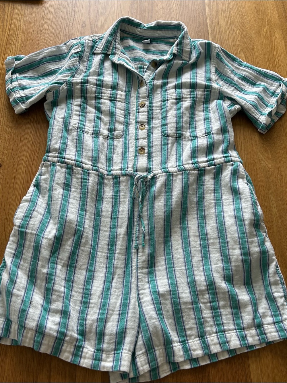 Old Navy Striped Short-Sleeve Romper - White & Teal & Blue